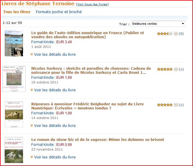  photo mes meilleurs ventes sur amazon kindle janvier 2012