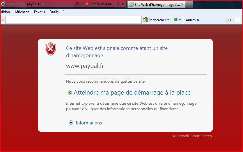  photo <h1><FONT face=Verdana,Arial,Helvetica size=3 COLOR=#ff0000>selon Internet Explorer paypal.fr est un site hameonnage</h1> 